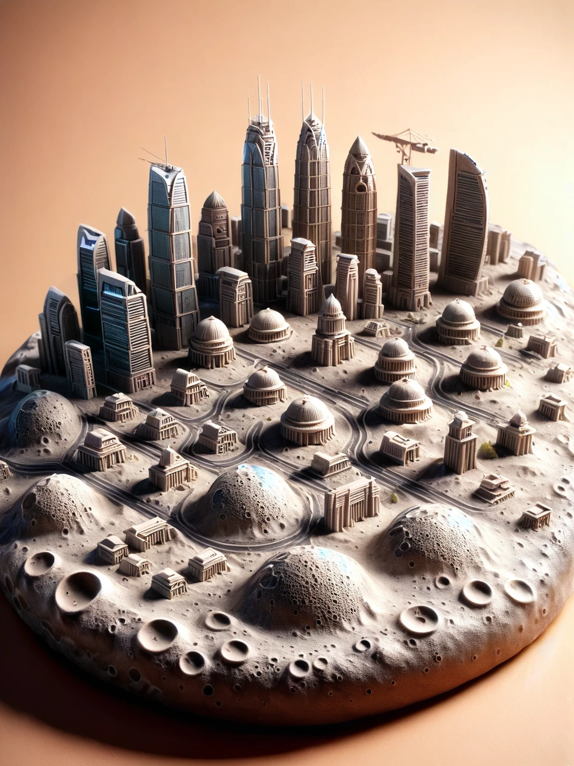 Intricate miniature Jakarta skyline with detailed cityscape and iconic landmarks