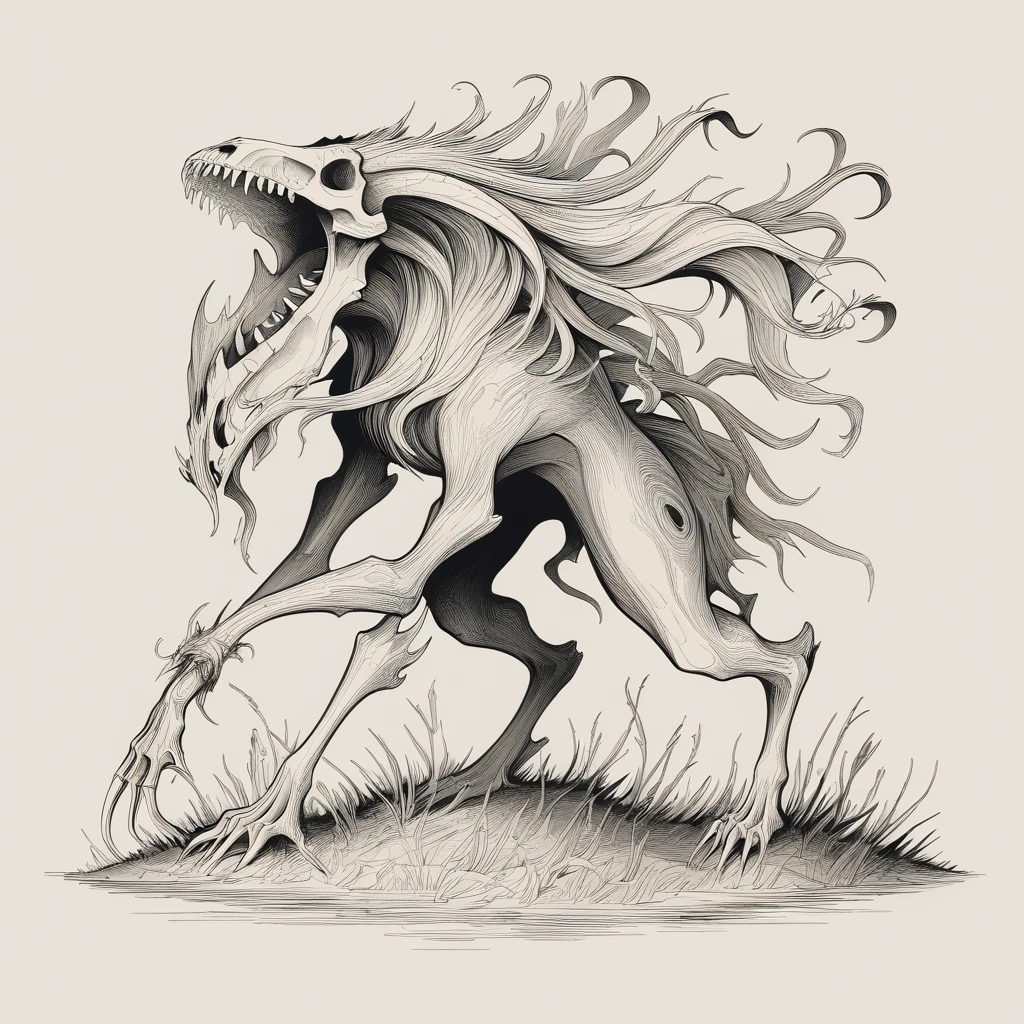 creature of bone and ancient times in graphic art style
