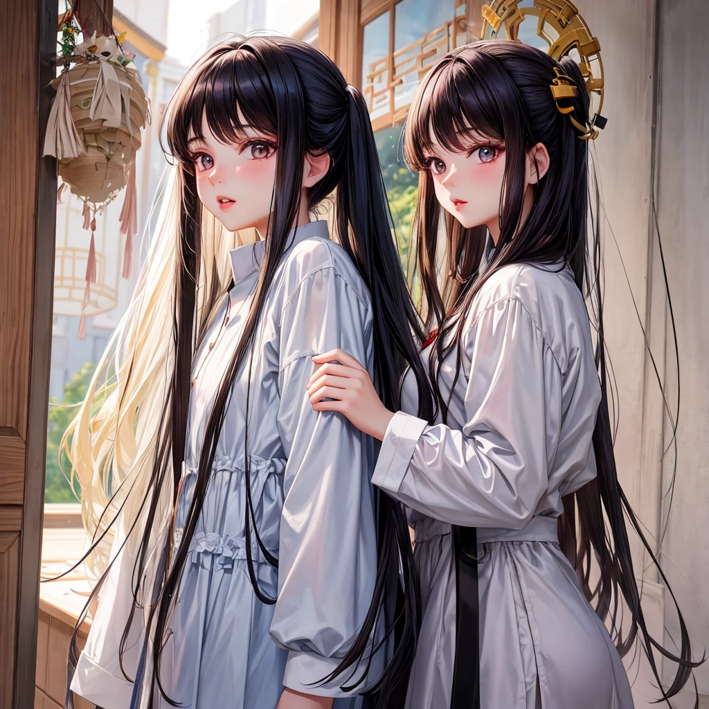 Close-up of a long-haired woman in a white shirt, 1 8 Yes, 18 years old, 19 year old girl, xintong chen, Korean Girl, xision wu, Cui Xianhua, 22 years old, 21 years old, Ulzan, wenfei ye, Young cute pale Asian face, Lips