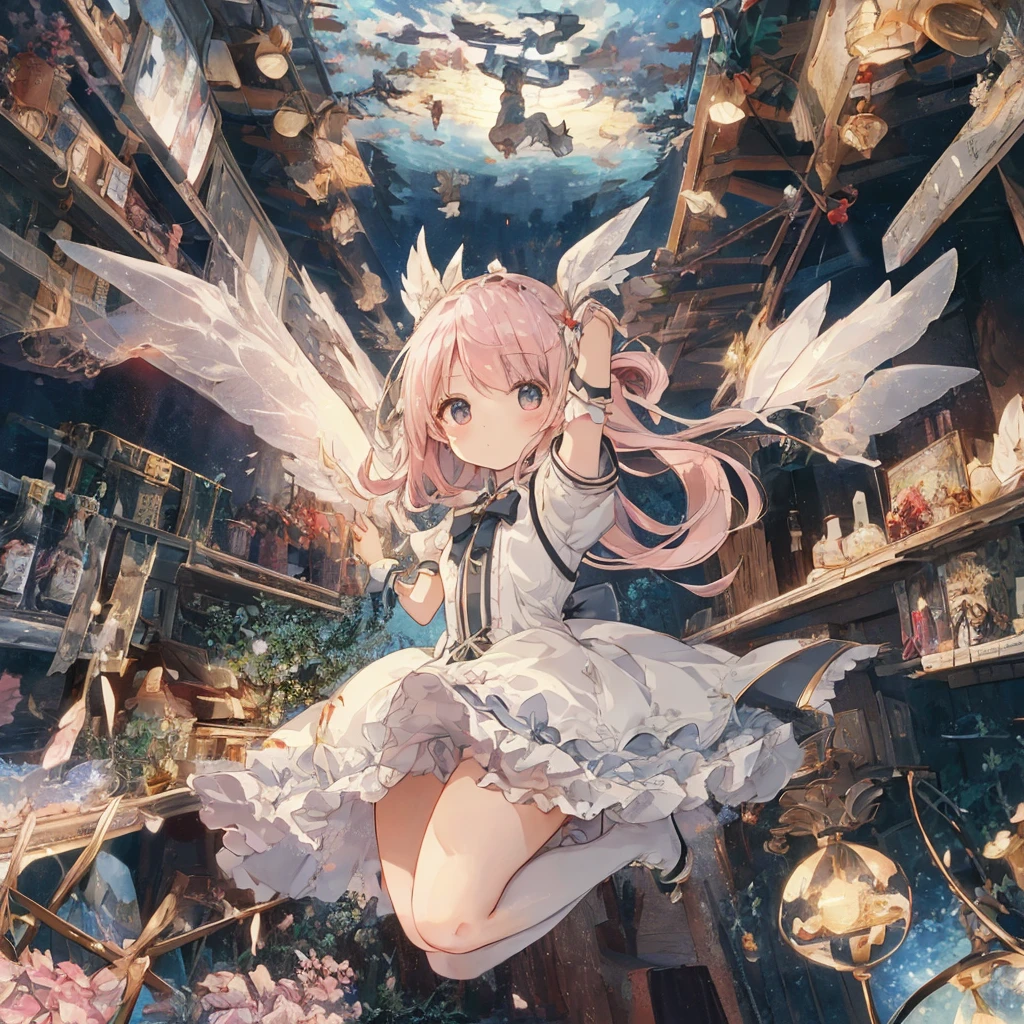 beautiful illustration、top-quality、cute petit girl、(transform sequence)、magical 、Chibi、white magical girl、Fractal art、Trompes Rompe-l'oeil、optical illusion、trompe l'oeil、Appears to jump off the screen