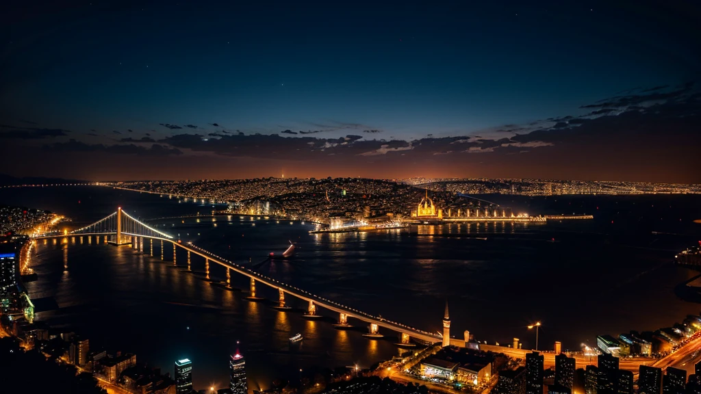 Istanbul by night, a long skyscaper, cinematic city lights, rich people entering the skyscaper, ultra realistic