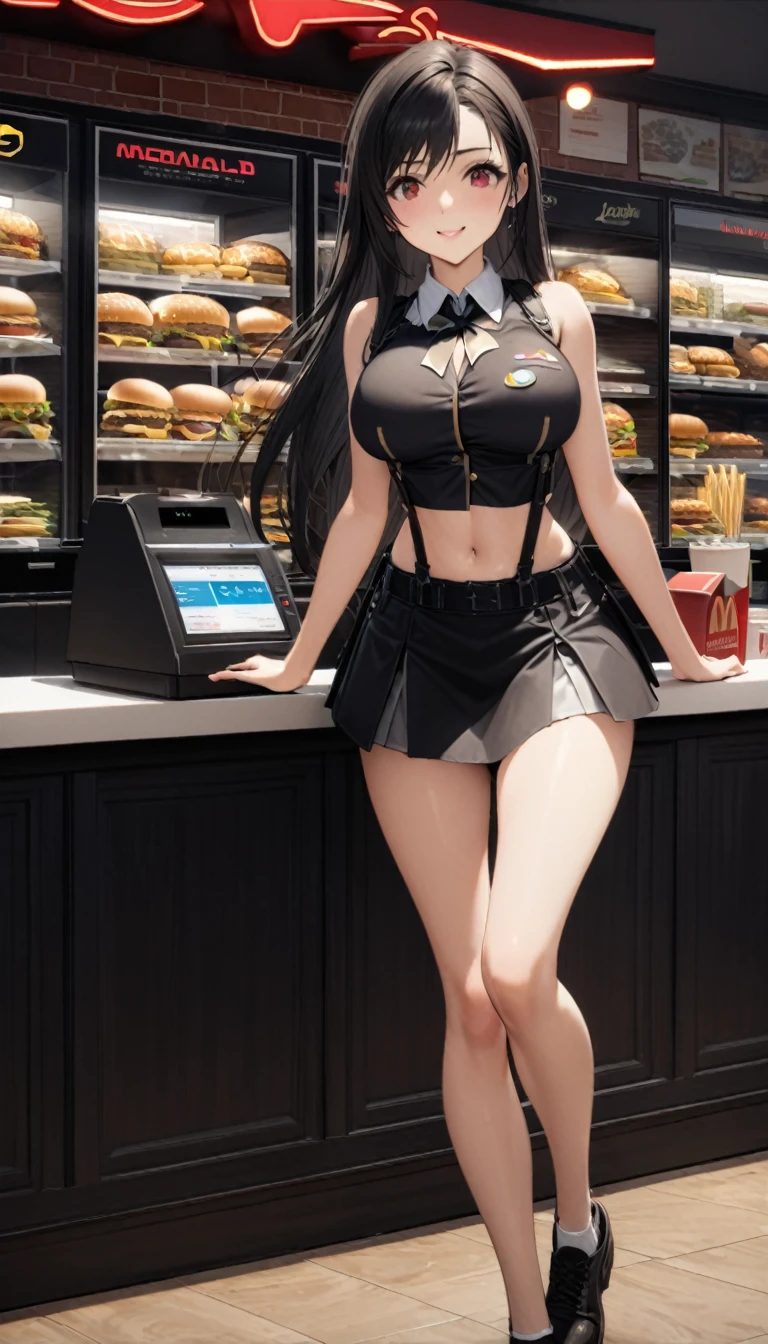 Realistic, masterpiece, Highest quality, (Fine grain), One high school girl, Huge breasts, Sweat, night, Outdoor, Bustling restaurant, Micro bikini in, Micro bikini with only strings, Wet Face, Wet body, ponytail, Earrings,  White apron,  Puff short sleeves, Between the breasts, Small tray, Mole on chest, Center opening,  bow tie, Pelvic Curtain, (Wide Hips), (Grin :1.1)