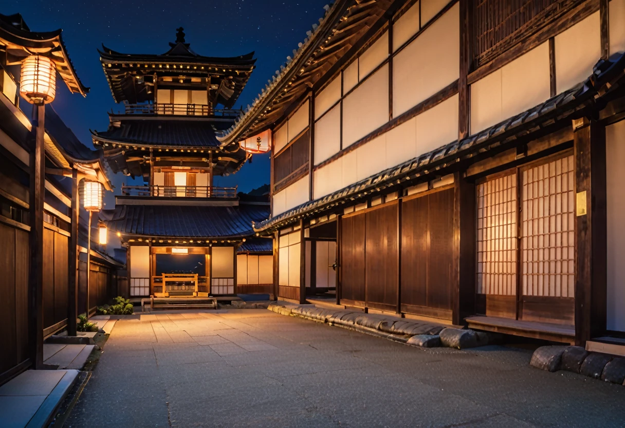 ancient japanese buildings and night