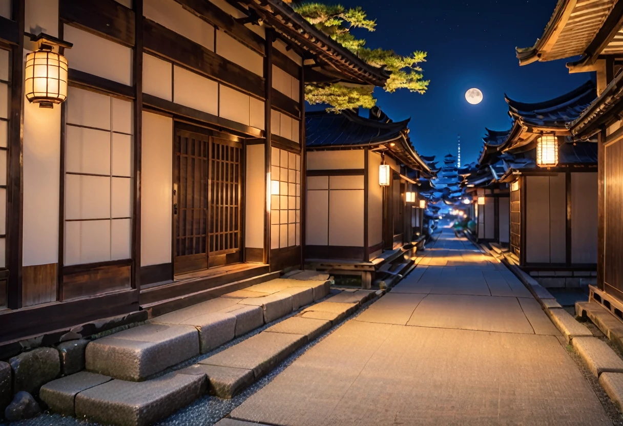 ancient japanese buildings and night