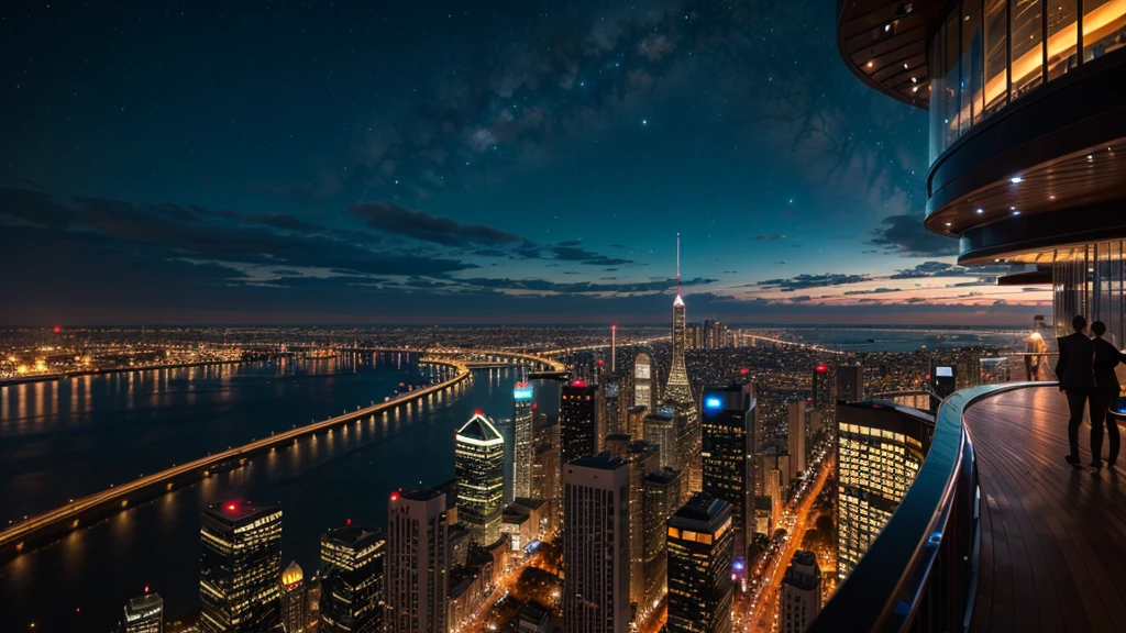 (a long skyscaper), it is nght time, cinematic city lights, rich people entering the skyscaper, ultra realistic