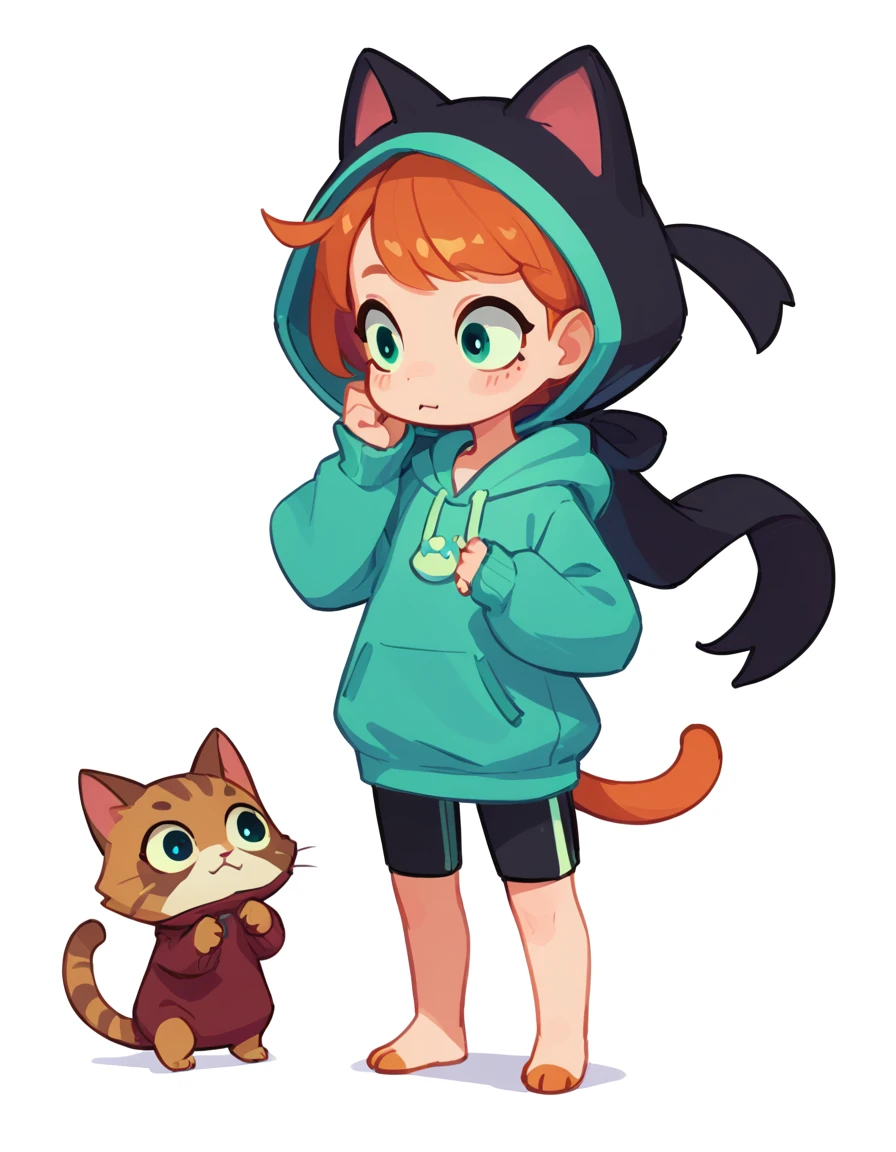 The Q version of the cute cat, spying, sneaking, sirprised expresión, cute, white background, hoodie, full body