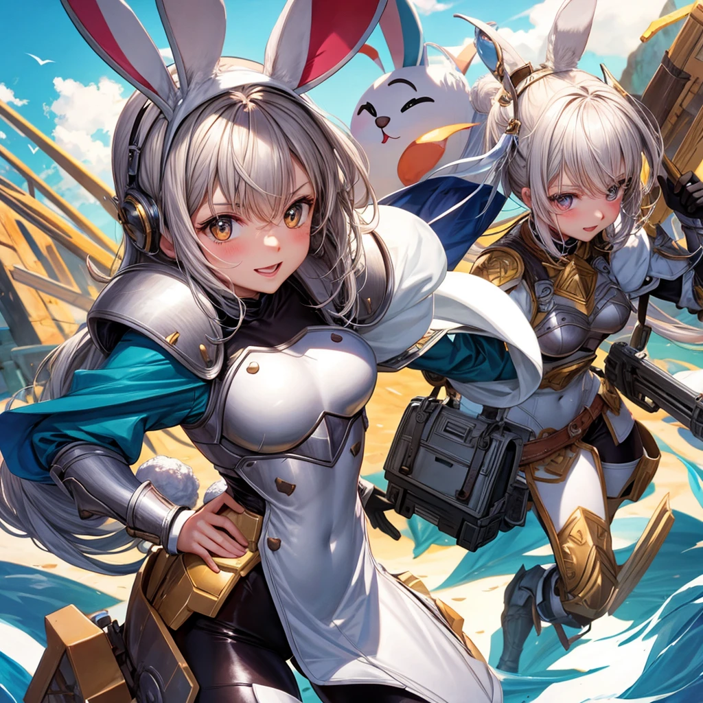 Cute rabbit wearing comic style armor