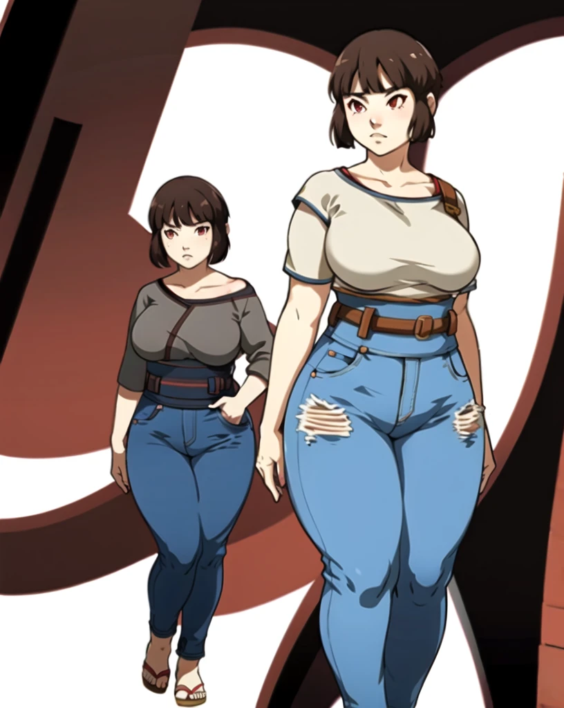 masterpiece, tight denim pants, chubby but small breasts, very thick legs++, Full body+, Solo, Realistic, Swollen face, Japanese face, Moderately fat body type+, 1 woman, wide shoulder, T-shirt,  Denim pants, thick thighs, Thick waist++, low rise black denim pants, Small breasts and fat and short leg, Muchimuchi body

sfw,  (masterpiece), (best quality:1.0), (ultra highres:1.0), detailed eyes, 1girl, solo, standing
brownish red eyes, smtdoistyle, simple background, 
