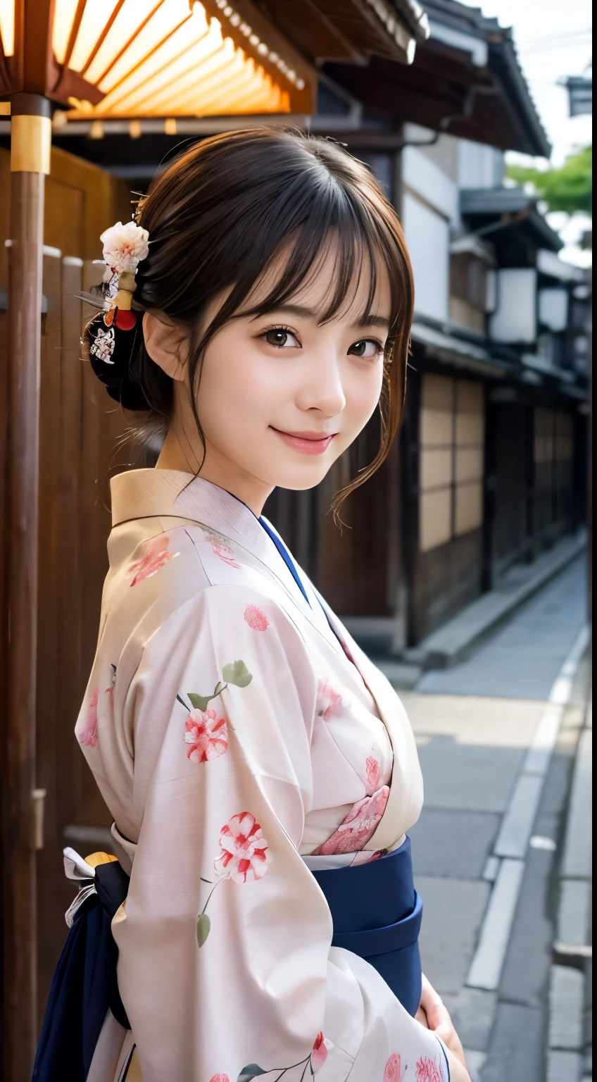 Professional Lighting,(Realistic:1.4), (Top image quality:1.0), (超High resolution:1.0), 8K, Raw photography, (masterpiece:0.2), (Dealing with the Children_v1:0.5)、(最高quality Detail:1.2)、Realistic、8K Ultra HD、High resolution、(1 Girl:1.2)、超detailedな、High quality textures、複雑なdetailed、detailed、Very detailed CG、High quality shadows、detailed 美しく繊細な顔、Beautiful details and a delicate eye、(Symmetrical eyes:1.2),Written boundary depth、Ray Tracing,1 Girl, Japanese Girls, (Natural smile:1.4),cute, thin, Portrait of a beautiful Japanese woman in a kimono, Standing elegantly on a street corner in Kyoto. Kimono with vibrant traditional patterns, Hair decorated with elegant and delicate hairpins, Gentle expression. (With the old streets of Kyoto in the background:1.4)、The soft light of a spring afternoon、Adding tranquility to the scene. Rendered in a Realistic style with great attention to detail, High resolutionの画像.Sky Porn, Magic Hour, (Realistic:1.3), finely, quality, (Tabletop:1.2), (Realistic:1.2), (最高quality), (複雑なdetailed), dramatic, Ray Tracing, photograph, +roller