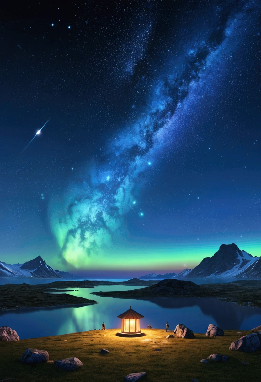 (high quality, 4K, Very detailed, Realistic:1.37), beauttiful stars, Amazing night sky, Greenland&#39;s Amazingly Detailed Constellations, milky way, Twinkling Star, Fantastic Aurora Borealis, Mesmerizing night view, breathtaking night sky, An immersive stargazing experience, Bright colors, Soft moonlight, Subtle gradient color, Atmospheric lighting, long exposure photo, Orange for a peaceful and calming atmosphere、cute、Large ice star piece、full moon、Beautiful sky anime scene with stars and planets, Space Sky. by Makoto Shinkai, anime art wallpaper 4k, anime art wallpaper 4k, Anime Art Wallpapers 8K, anime wallpaper 4k, anime wallpaper 4k, 4k anime wallpaper, Anime Sky, Awesome Wallpapers, Anime Background, Heavenly planets in the background, Anime Background art