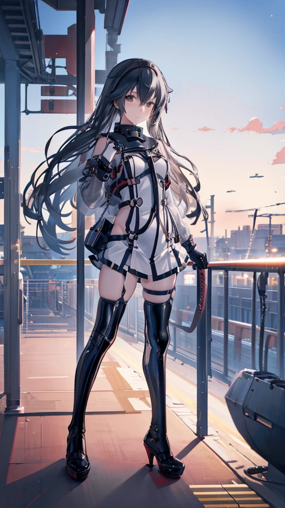 Anime girl with long hair walking on a train platform., Kantai Collection Style, railgun, Perfect, kantai collection gallery, cancolle, Makoto Shinkai Style, visual anime of a cute girl, makoto shinkai art style, beautiful anime high school girl, 4K anime style, official artwork, Shinkai Makoto