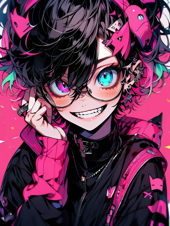 Highest quality,Highest Resolution,1People Women,Light clothing,sexy,Vibrant colors,Very beautiful eyes,Big Breasts,whole body,Glasses,Black Hair,Grin