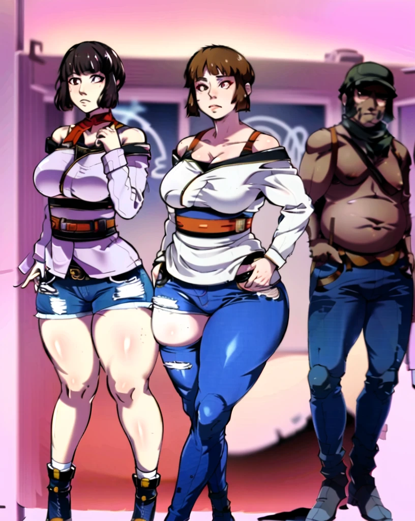 masterpiece, tight denim pants, chubby but small breasts, very thick legs++, Full body+, Solo, Realistic, Swollen face, Japanese face, Moderately fat body type+, 1 woman, wide shoulder, T-shirt,  Denim pants, thick thighs, Thick waist++, low rise black denim pants, Small breasts and fat and short leg, Muchimuchi body

sfw,  (masterpiece), (best quality:1.0), (ultra highres:1.0), detailed eyes, 1girl, solo, standing
brownish red eyes, smtdoistyle, simple background, 
