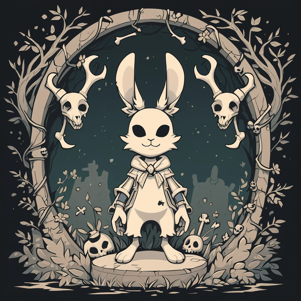 a rabbit with the bones on the outside in graveyard art style