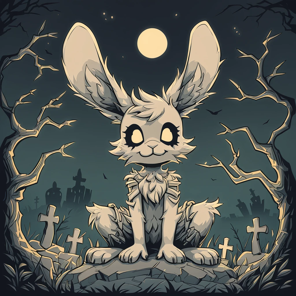 a rabbit with the bones on the outside in graveyard art style