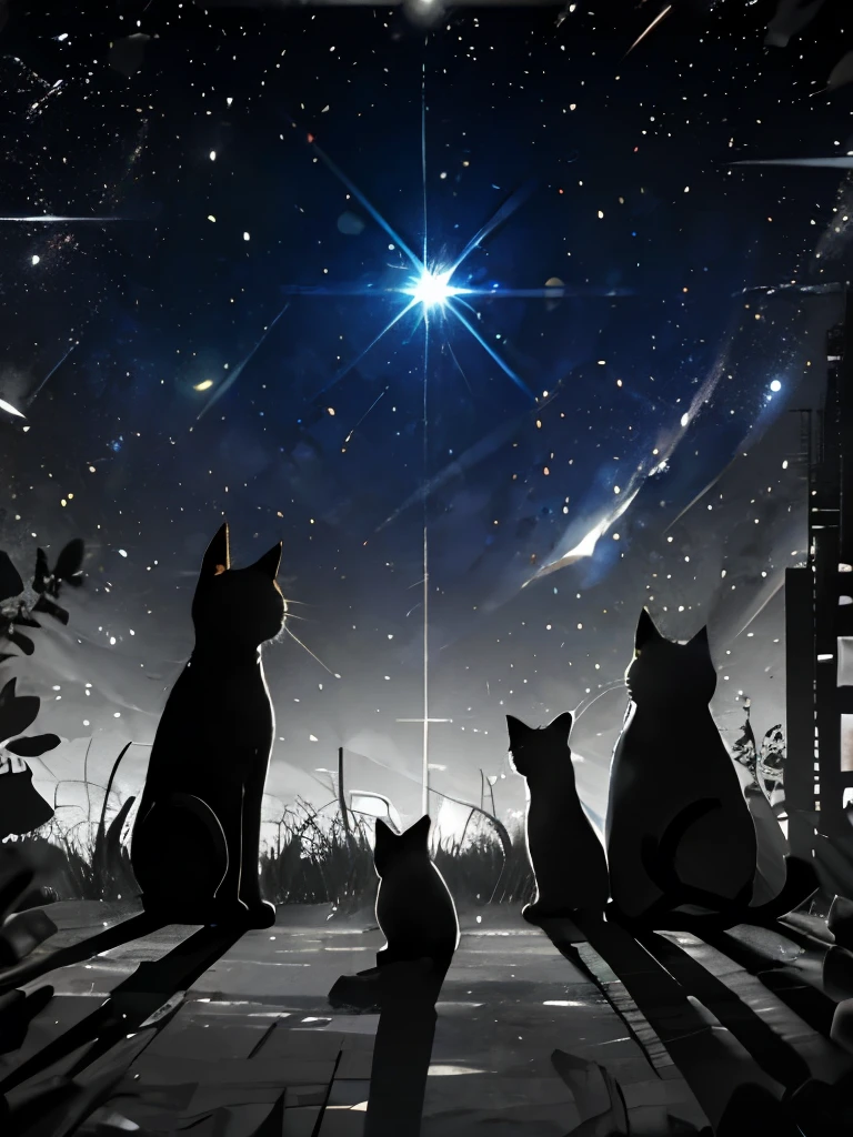 masterpiece、One black cat、Are sleeping、Star background、Shining Background