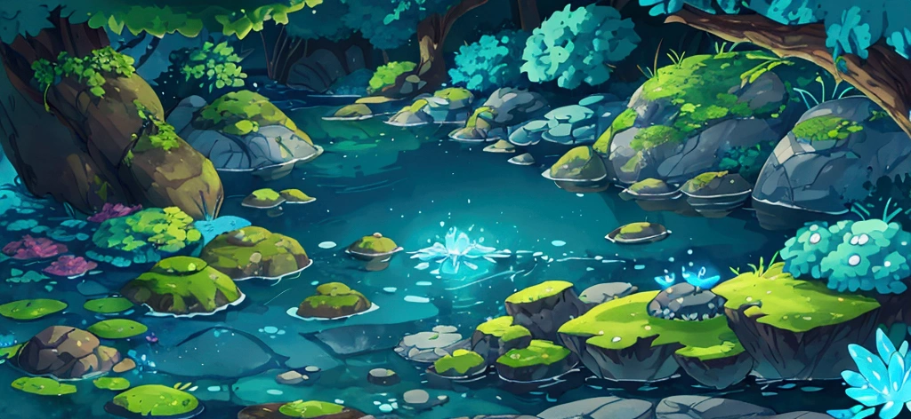 there is a stream surrounded by rocks with mosses, water elemental, blue water waves, water element, Blue Water Anime Wallpaper, iridescence water elemental, water type, water art photoshop, water elves, water art in photoshop, Water Snake, luminous water elemental, sea serpent