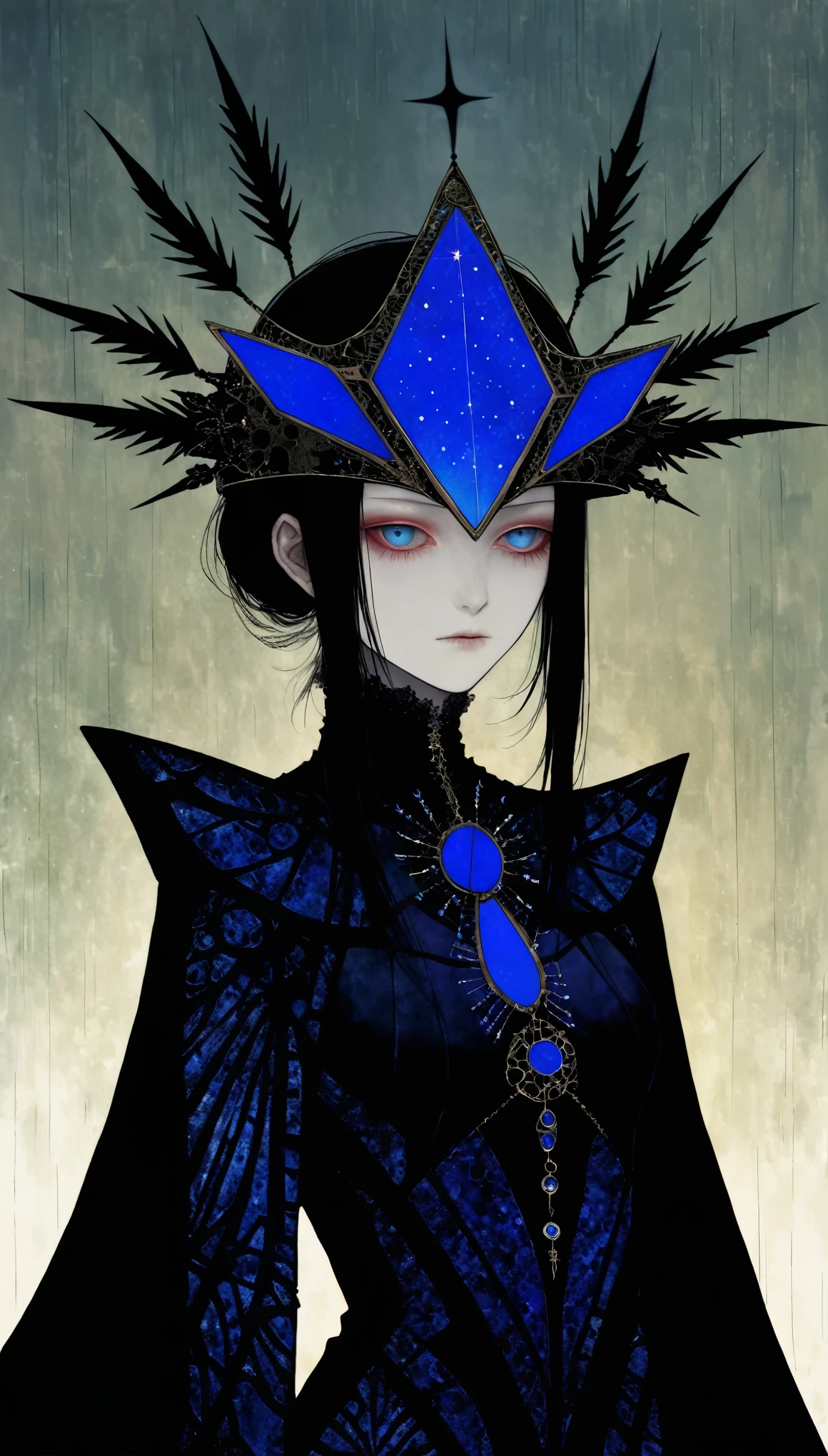in style of Harry Clarke,in style of Santiago Caruso,(in style of zao won-ki:1.3), 1girl,protogen visor azul,