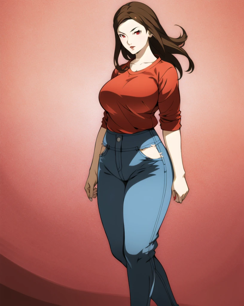 masterpiece, tight denim pants, chubby but small breasts, very thick legs++, Full body+, Solo, Realistic, Swollen face, Japanese face, Moderately fat body type+, 1 woman, wide shoulder, T-shirt,  Denim pants, thick thighs, Thick waist++, low rise black denim pants, Small breasts and fat and short leg, Muchimuchi body

sfw,  (masterpiece), (best quality:1.0), (ultra highres:1.0), detailed eyes, 1girl, solo, standing
brownish red eyes, smtdoistyle, simple background, 
