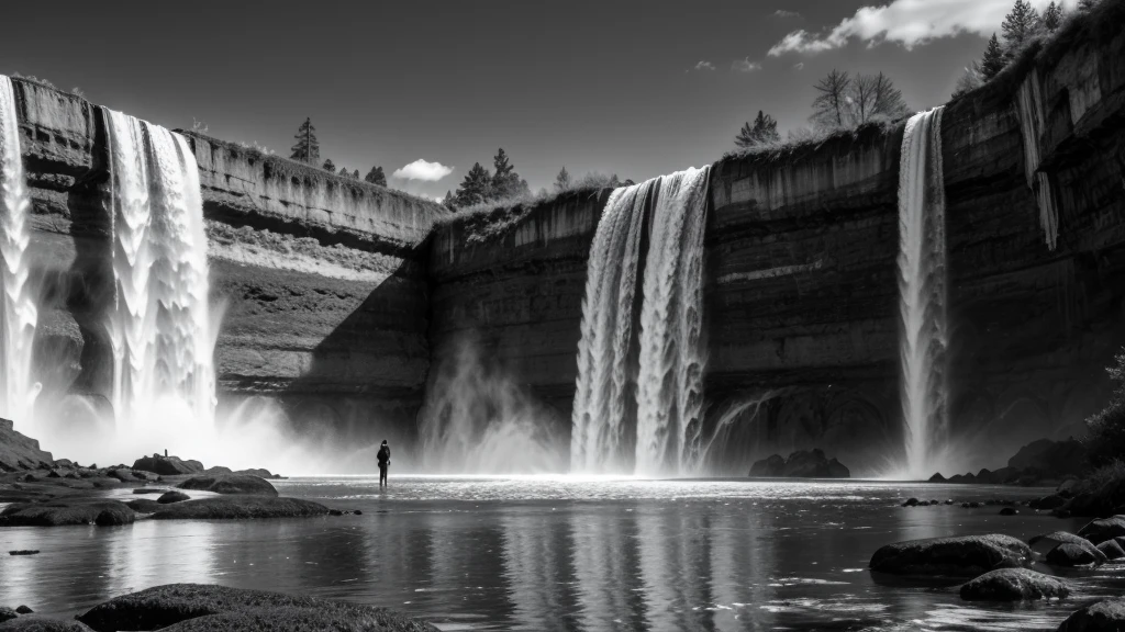 Large waterfalls in black and white
