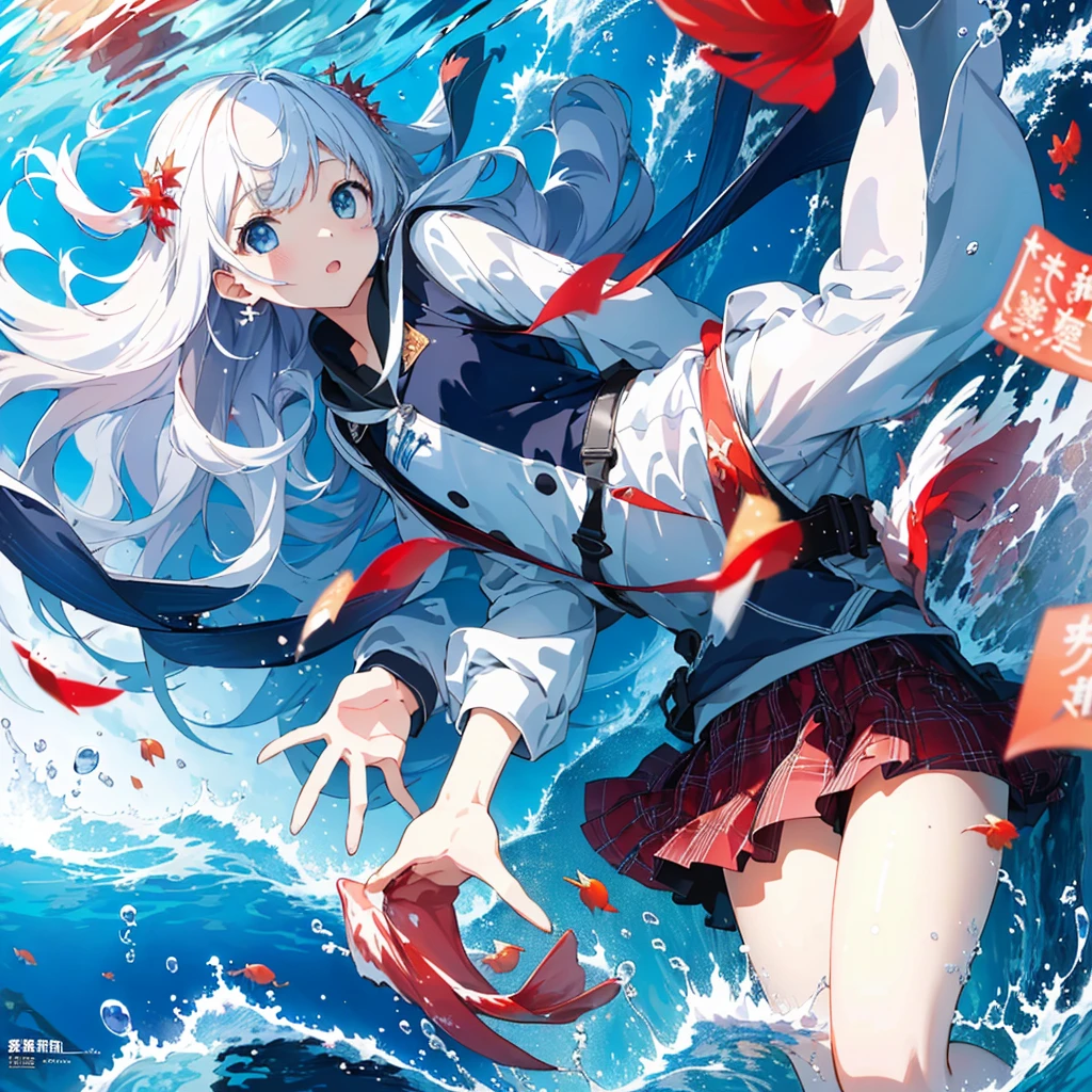 1girl,(((Highest quality、Masterpiece、Official Art、Dynamic composition、Super detailed)))、Little、Trick Art、Swimming underwater、