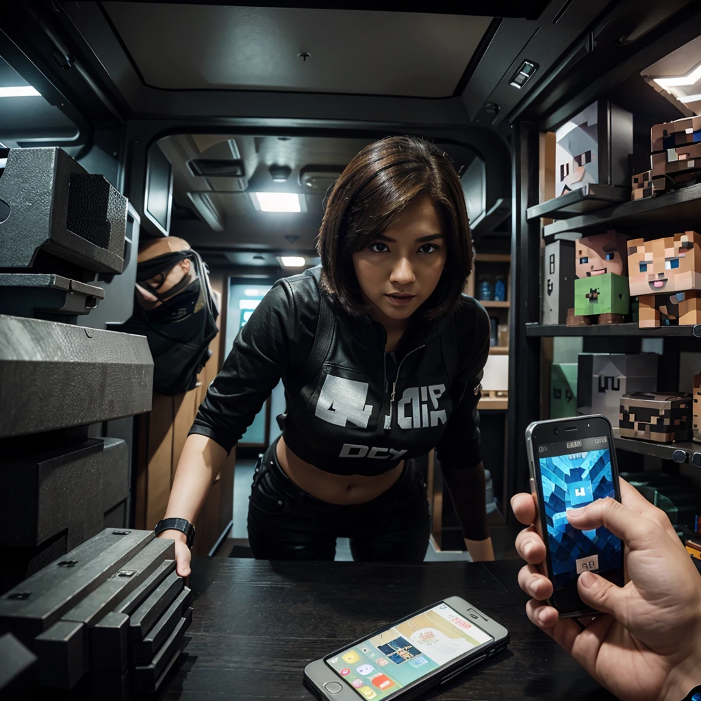 An image that is Cal of duty mobile and minecraft and mobile legends together