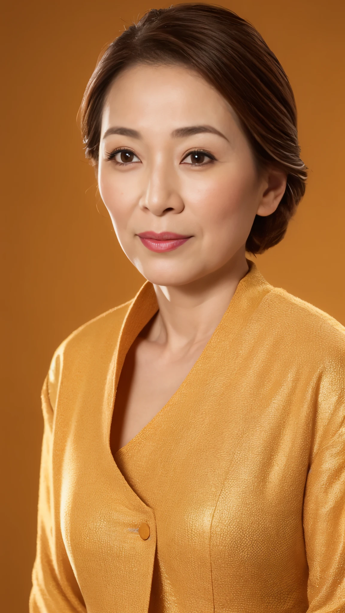 Golden Background, Kawase Hasui, Face close-up, Japanese painting, senior citizen, Draw lips correctly, Red lipstick, No discomfort, 16K, Highest quality, Very detailed, Realistic, Very detailed肌, (Japanese), (alone), 100 years old, Large Breasts, Mature female politician, Glamour, sexy, Chromo White Skin, Staring straight ahead,