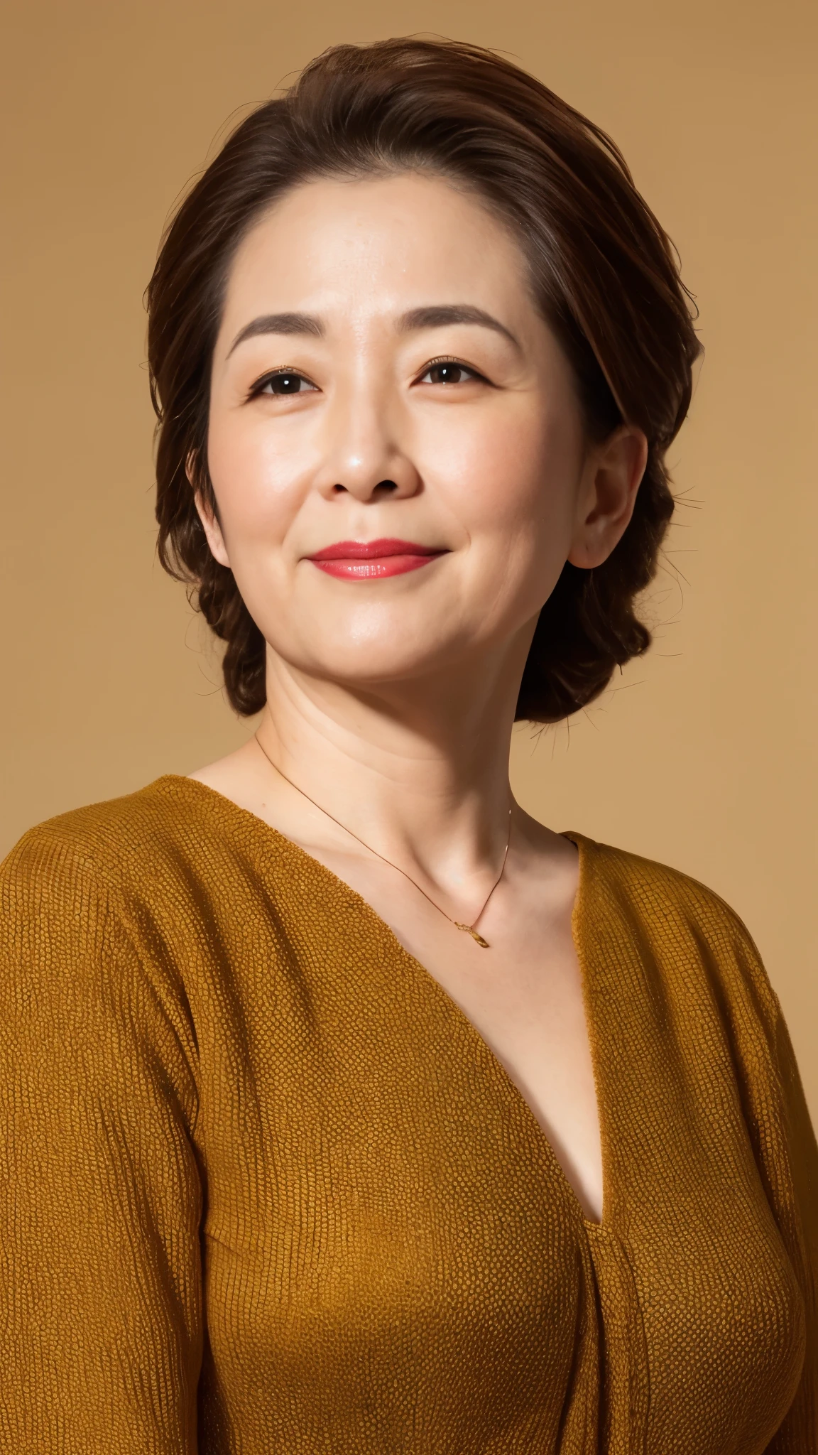 Golden Background, Kawase Hasui, Face close-up, Japanese painting, senior citizen, Draw lips correctly, Red lipstick, No discomfort, 16K, Highest quality, Very detailed, Realistic, Very detailed肌, (Japanese), (alone), 100 years old, Large Breasts, Mature female politician, Glamour, sexy, Chromo White Skin, Staring straight ahead,