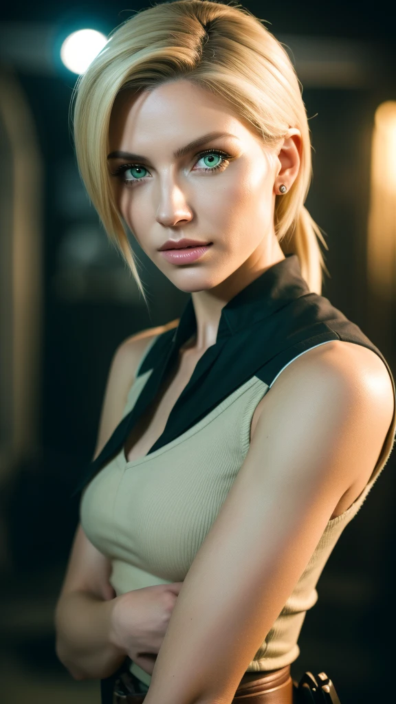 Best quality, artwork, eye reflection, Best quality, artwork, mercy eye reflection, alone, perfect sculptural body, blonde, Overwatch mercy style hairstyle, green eyes, two arms, clothes with tomb raider style neckline, utilitarian belt, alone, control room, 8k, artwork, high resolution, absurdities, natural volumetric lighting and better shadows, deep depth of field, sharp focus, dirty face, super hot, medium breasts, warhammer elements 40k , hyper detailed scenery, Goddess