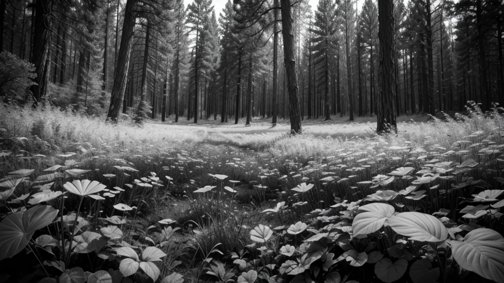 Undergrowth in the USA in black and white