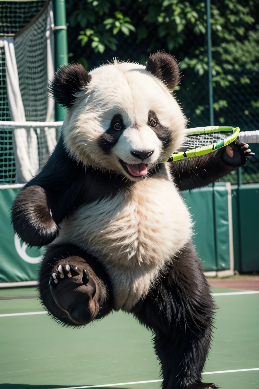 Panda playing tennis