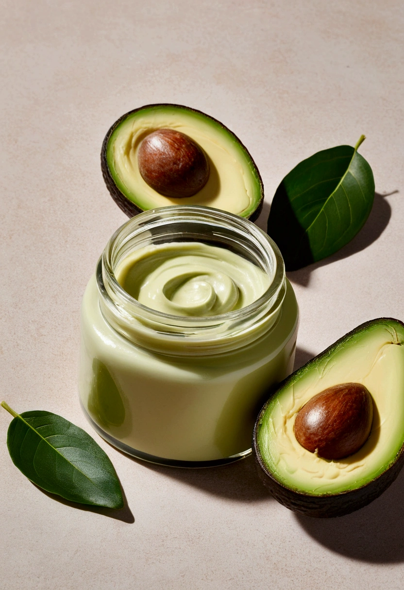 a closeup of a jar of cream with avocado, Product photo, Product image, coherent face and body, facial, Clean face and body skin., facial beauty, Frontal, Natural skin texture, 2995599206, natural core, laputa, hemera, natural complexion, avacado dream