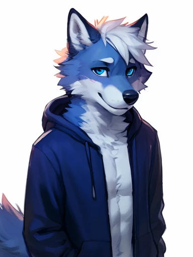 a white anthropomorphic wolf with white spikey hair and blue eyes, blue hoodie and shorts smiling with a white wall digital art , big chest , day, , sensual, detailed, uploaded to e621, beautiful and detailed portrait of an anthropomorphic , (((male))) uploaded to e621, zaush, foxovh, movie lighting, thicc, alone, detailed, 8k res, hires, detailed eyes, good anatomy, good perspective, towards viewer, by bebebebebe, by sicklyhypnos, by gerkk, by orf, nice hands, perfect hands, happy, romantic, ray tracing lighting, rtx on, By Bebebebebe, by SpiritD, by KOBITOWANI, b est quality, masterpiece, perfect anatomy, detai led picture)), 1femboy, , sexy body, fluffy tail, shy, horny, romantic, up close, wearing not a single bit of clothing, huge thighs,