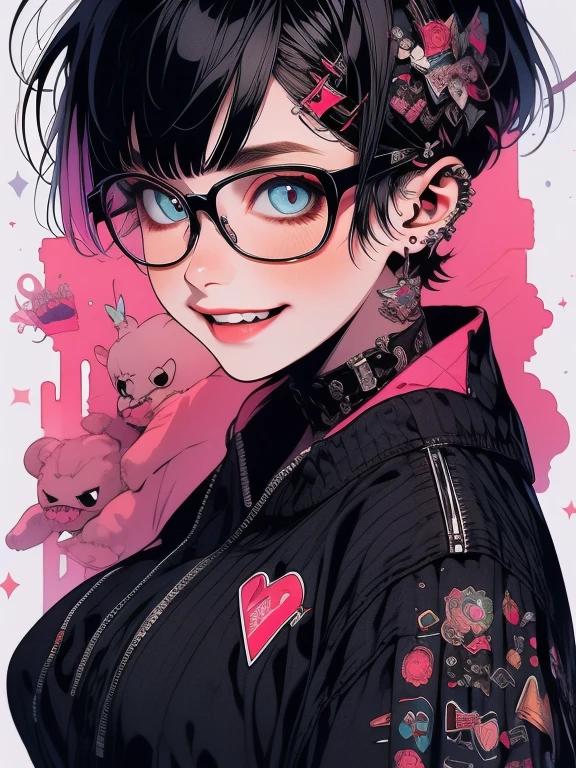 Highest quality,Highest Resolution,1People Women,underwear,sexy,Short Bob,Very beautiful eyes,Big Breasts,whole body,Glasses,Black Hair,smile