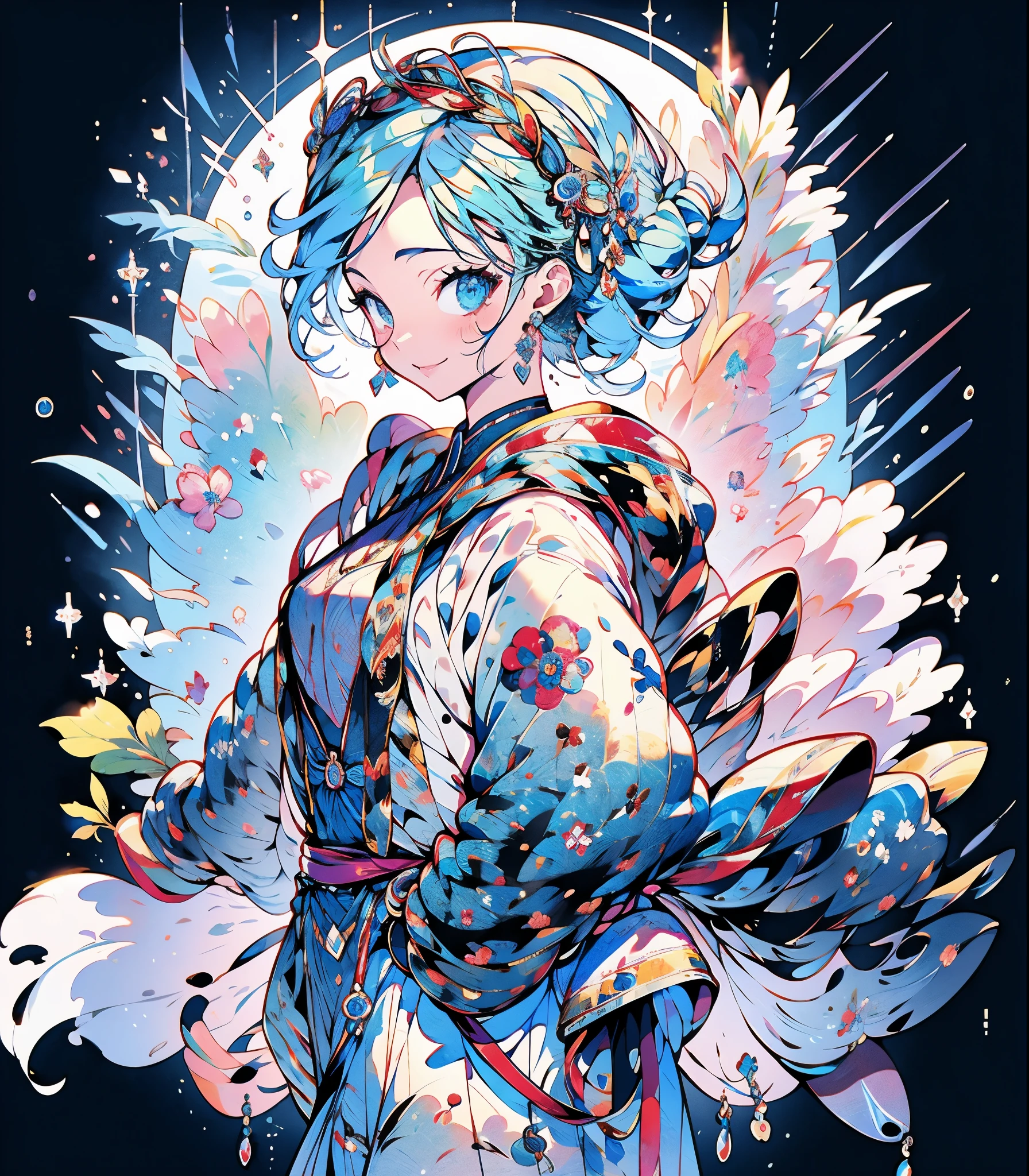 masterpiece, super high quality, ( Highly detailed original illustration),1 person,ice princess,Around the ice, Frosty Theme,( 輝く黄Farbeい目:1.2), A light, cold smile, Arrogant look, Sexy Russian costume, blue crystal jewelry, Ice blue glowing tattoo,detailed,Realistic,4K High Definition,Study Map,masterpiece,Highest quality,Official Art,figure,Clear lines,(nice_Farbe),Perfect composition,Fantasy,Concentration,Front facing,No text