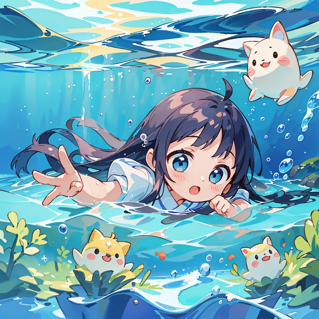 1girl,Little、cute、(((Highest quality、Masterpiece、Official Art、Dynamic composition、Super detailed)))、Little、Swimming underwater、