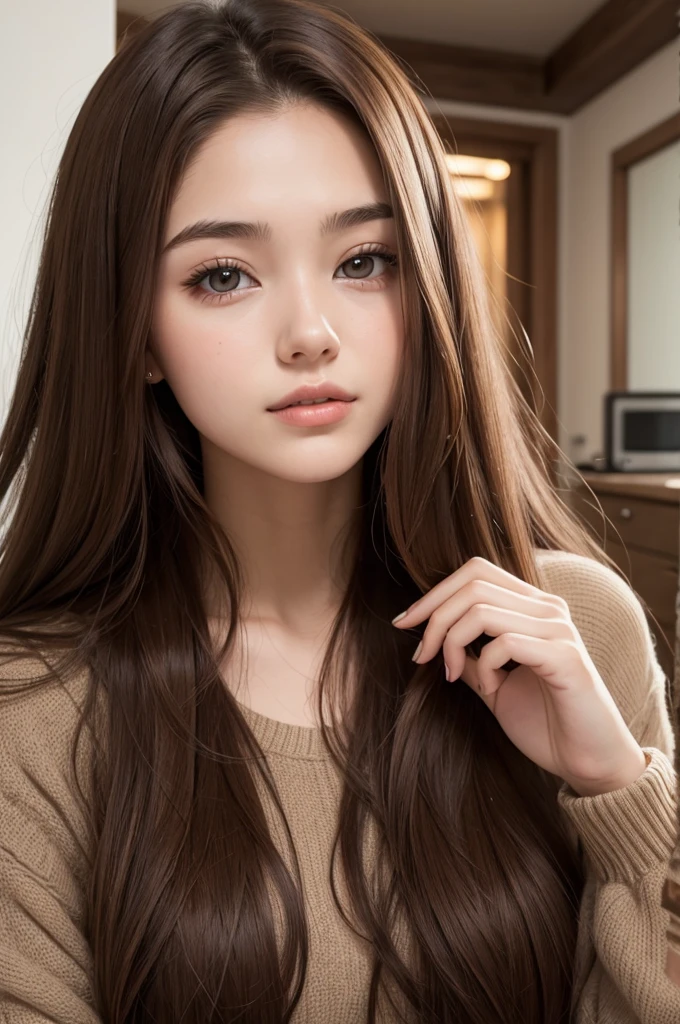 20 year old woman with long brown hair, 