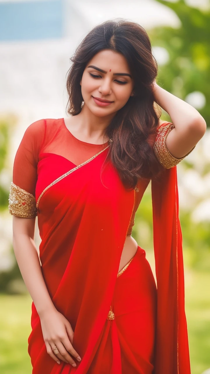 Day scene, close up photo of a sexy indian, sexy navel, deep cleavage, french braid hair, necklace, erotic face, 34 yo, look at viewer and seductive smile, (cinematic:1.3), intricate details, (ArtStation:1.2),Indian busty gorgeously prettiest lady(face lookinlike Indian actress(beautiful face, beautiful nose, beautiful eyes , beautiful lips ),((realistic Samantha facial harmony facial features lips eyes looks )), ((wearing white tight traditional saree sliver necklace waist belt bangles,red bindi on forehead )),(((huge gigantic breast)),((lying on bed)), hands behind head, showing her armpits,,((open mouth Full closed eyes groaning expression))(((pale white skin tone white skin tone snow white skin tone white skin tone snow white skin tone))),((open mouth Full closed eyes in pleasure groaning expression))