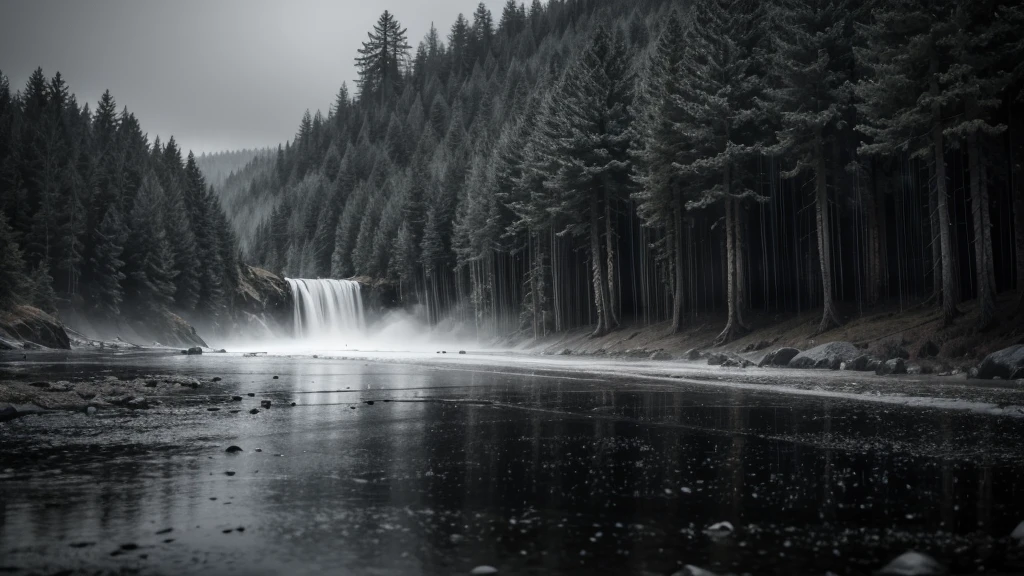 Heavy rain and nature in black and white