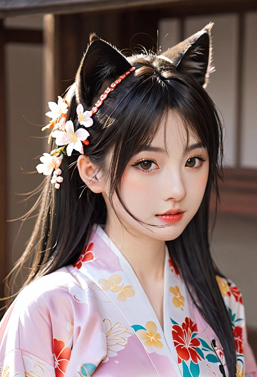 Anime cat ear girl wearing a kimono with cat ears, Shoulder to look, Yang Jie's Animation, Pixiv competition winner, serial art, 数字Anime Illustrations, Kawashi, anime style illustration, Anime style 4k, Beautiful anime portrait, Anime style portrait, anime style artwork, Gu Weisz style artwork, Anime Illustrations, Digital Animation Art, Detailed Digital Animation Art, Beautiful starry sky, ((Beautiful night view))