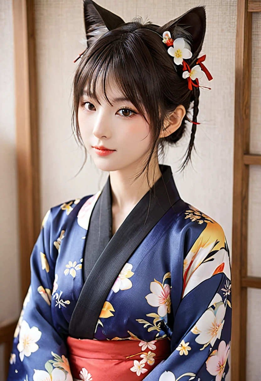 Anime cat ear girl wearing a kimono with cat ears, Shoulder to look, Yang Jie's Animation, Pixiv competition winner, serial art, 数字Anime Illustrations, Kawashi, anime style illustration, Anime style 4k, Beautiful anime portrait, Anime style portrait, anime style artwork, Gu Weisz style artwork, Anime Illustrations, Digital Animation Art, Detailed Digital Animation Art, Beautiful starry sky, ((Beautiful night view))