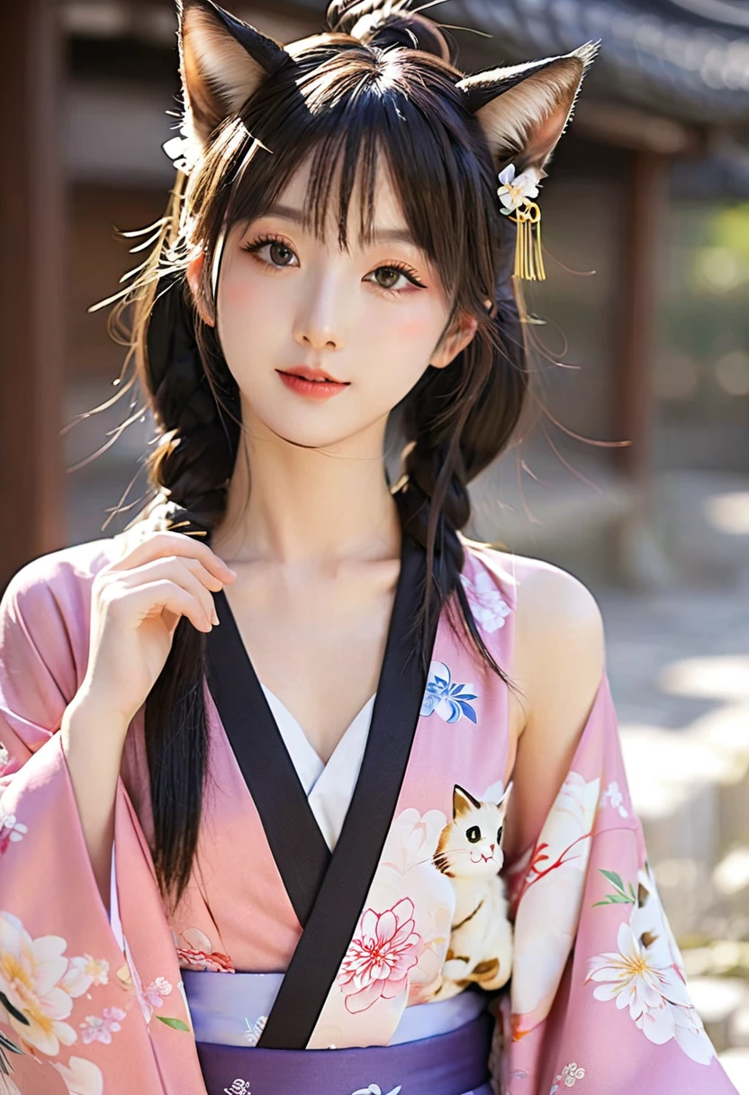 Anime cat ear girl wearing a kimono with cat ears, Shoulder to look, Yang Jie&#39;s Animation, Pixiv competition winner, serial art, 数字Anime Illustrations, Kawashi, anime style illustration, Anime style 4k, Beautiful anime portrait, Anime style portrait, anime style artwork, Gu Weisz style artwork, Anime Illustrations, Digital Animation Art, Detailed Digital Animation Art, Beautiful starry sky, ((Beautiful night view))