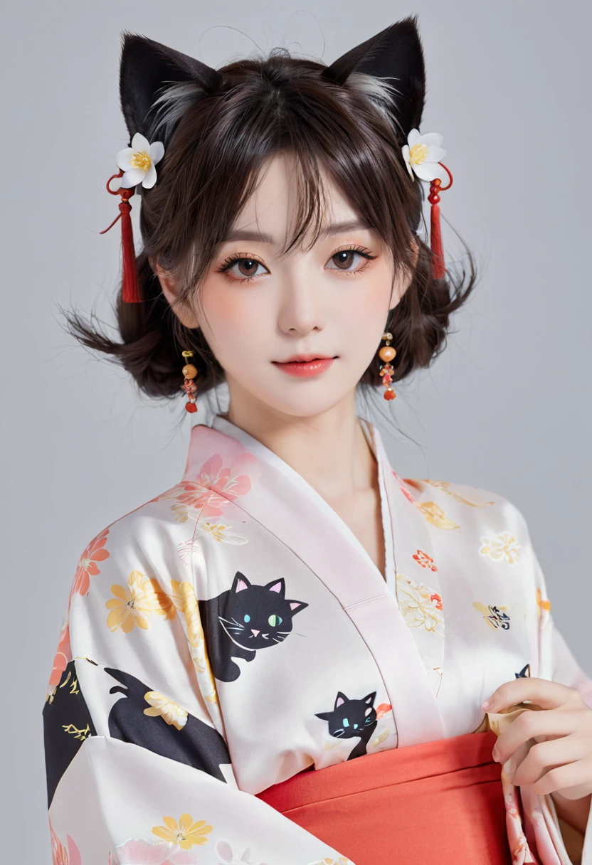 Anime cat ear girl wearing a kimono with cat ears, Shoulder to look, Yang Jie's Animation, Pixiv competition winner, serial art, 数字Anime Illustrations, Kawashi, anime style illustration, Anime style 4k, Beautiful anime portrait, Anime style portrait, anime style artwork, Gu Weisz style artwork, Anime Illustrations, Digital Animation Art, Detailed Digital Animation Art, Beautiful starry sky, ((Beautiful night view))