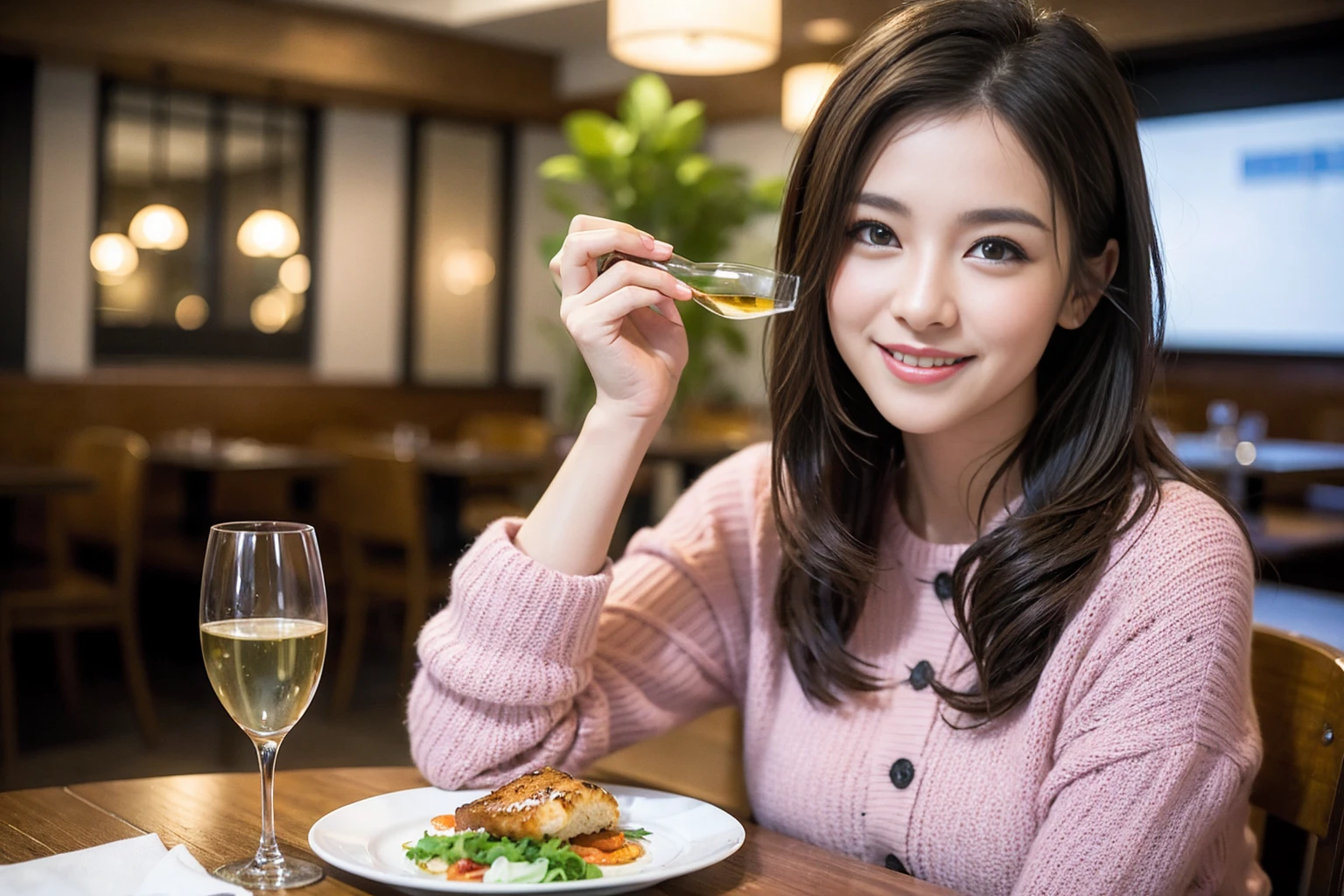 ((Highest quality、8K、masterpiece:1.3))、cute、slimカップル、modelカップル、actress男優、(Realistic, Intricate details:1.2), full-course dinner、Wine Party、Amazing view of the sunset sky and clouds、A bright smile、short hair,Bright Face、 (Age 45), 42 years old, red wine 、Appetizers、Italian food、Wine bottle、Champagne、sparkling wine、Two beauties、Brown Hair、Shortcuts、Long sleeve shirt、dress、Beautiful woman 1, (slimな顔), (The body is slim), (Brown Hair), (Shortcuts), cheeks turn a little red,Attractive beauty、restaurant, In a prominent place (From the waist up) Nova Frog Style, actress, model, Upper Body, White wine, slim, wine glass, 中央に置かれたwine glass, smile, (smile: 1.15), Beautiful fine grain, Depth f/2,saturation, High Contrast, Strong light and shadow,Moist Body:1.5、3D texture、Delicate eyes、Brown Hair、The hair is very shiny、