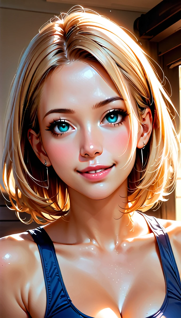 (One Girl), Very cute face, Great face and eyes, (Highly detailed eyes, Highly detailed face), Fresh, Very beautiful appearance, (超Realisticな, High resolution), (Highest quality:1.4), RAW Photos, (Realistic, Photorealistic:1.37), Professional photography , (Cleavage:1.2), (Bare shoulders), Smile a little, (Look at me), Bedroom, Portrait of a Girl , 15 years old , (School Swimsuit:1.4)