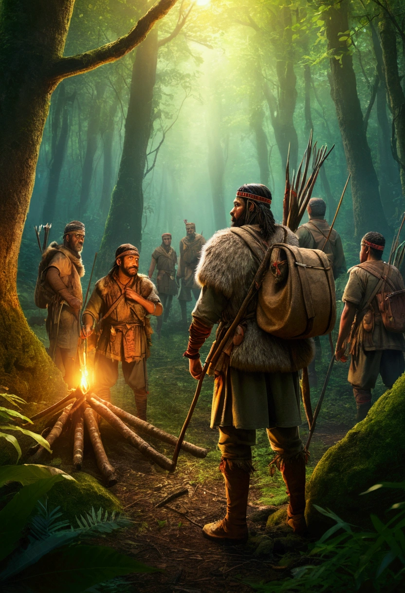 Village leader illustration, led a group of warriors on an expedition to check hunting traps in the forest. 
