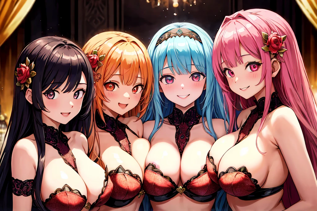 million+girls, group shot, extremely detailed,harem,(detailed drooping eyes:1.3),smile