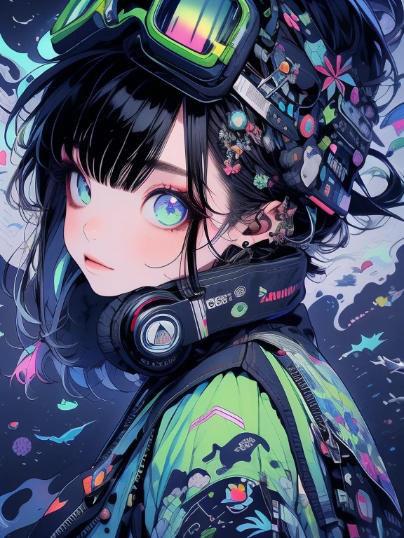 quality,Highest Resolution,sexy,Swimwear,Vibrant colors,Very beautiful eyes,goggles,Big Breasts,Black Hair,Silver Hair,deep sea,no gravity,Turn around