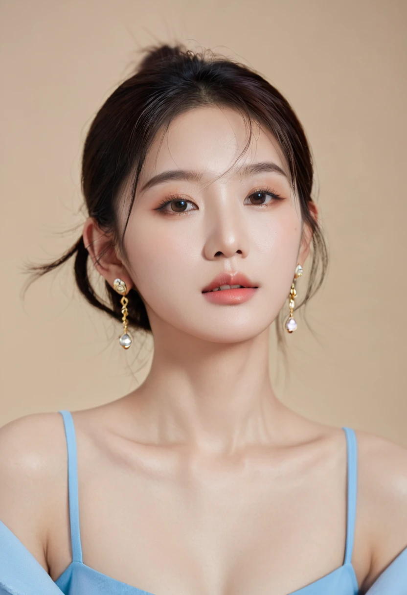 high resolution,4K,Human Development Report,1 Girl, photoPractical, Practical,Sweat skin, Thin face,yangmi,Heavy makeup, permanent,(((Half Body))), Medium breasts,earrings ,   