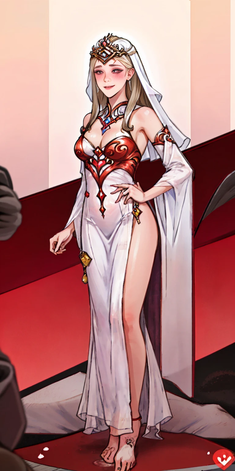 (((masterpiece))), ((best quality)), ((intricate detailed)),
((angle from below)),slim body,hands behind head,
a cute girl in lovehotel room,,short bob,blonde hair,red high heels,
red colored bodycon mini dresses made of latex,
very thin waist,gigantic tits,gigantic boobs,
Both arms are raised and the sides are visible
her hands are invisible behind her head
